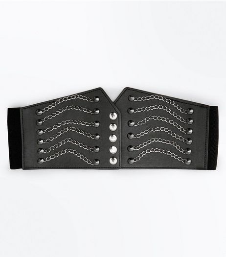 Black and Silver Chain Detail Corset Belt | New Look