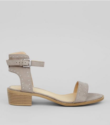Grey Suedette Stud Detail Sandals | New Look