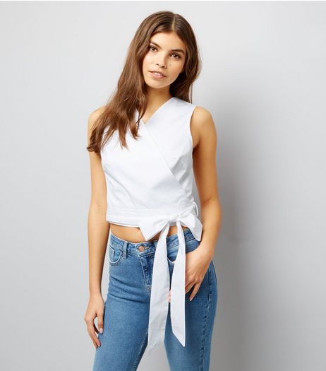 White Sleeveless Wrap Front Crop Top | New Look