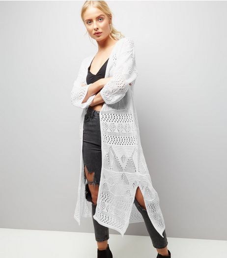 White Crochet Maxi Cardigan | New Look