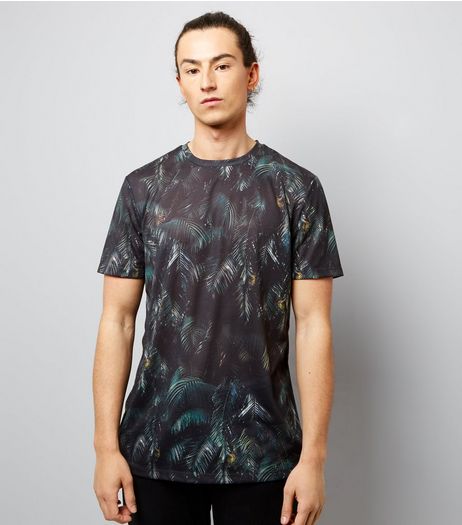 Dark Green Leaf Print T-Shirt | New Look