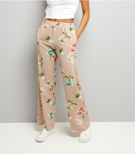Cameo Rose Stone Floral Print Trousers | New Look