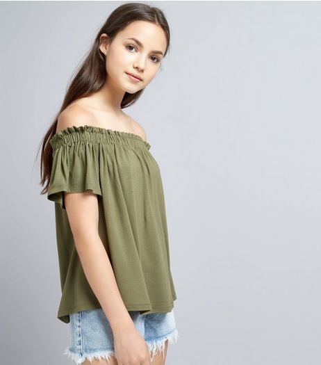 Teens Khaki Bardot Neck Top | New Look