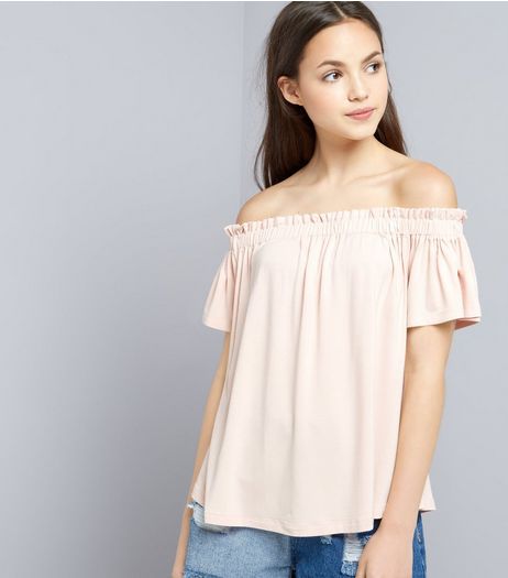 Teens Shell Pink Bardot Neck Top | New Look