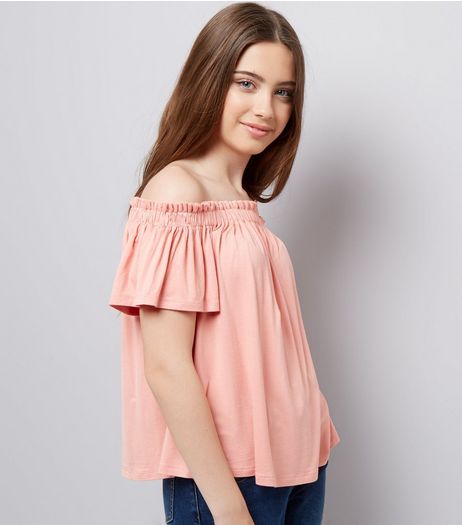 Teens Coral Bardot Neck Top | New Look