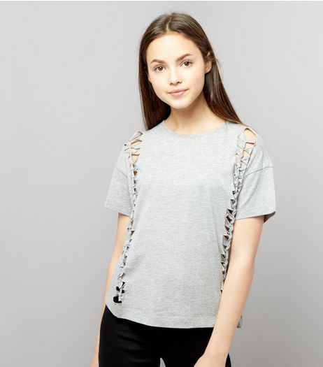 Teens Grey Knot Side T-Shirt | New Look