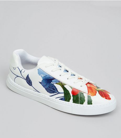 White Floral Print Lace Up Trainers | New Look