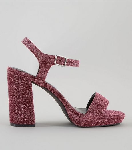 Wide Fit Rose Gold Glitter Heeled Sandals | New Look