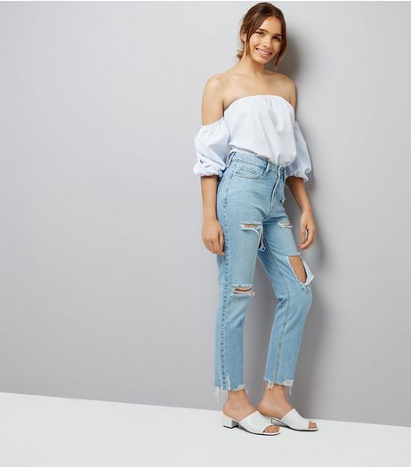 Blue Ripped Tori Mom Jeans | New Look