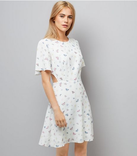 White Butterfly and Star Print Skater Dress | New Look