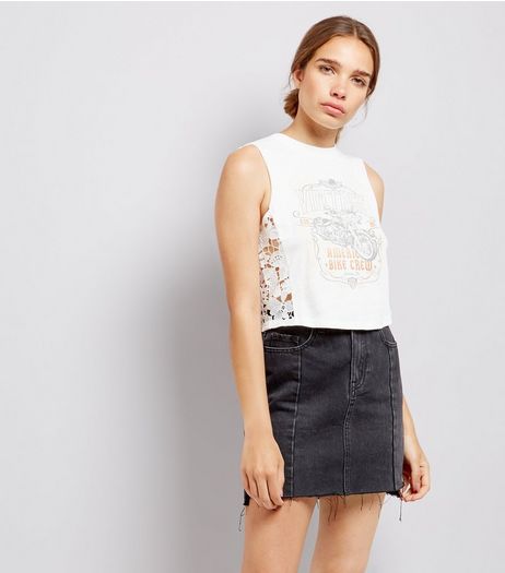 White Vintage Print Crochet Side Vest | New Look