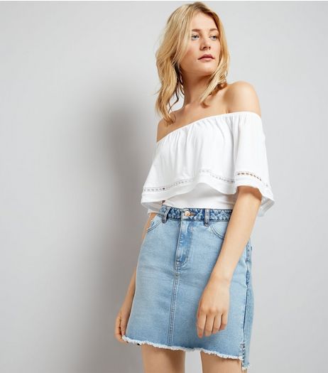 White Lace Trim Bardot Neck Top | New Look