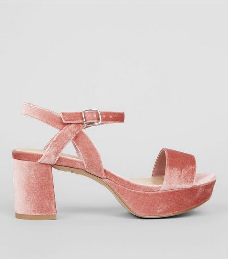 Teens Pink Velvet Platform Sandals | New Look