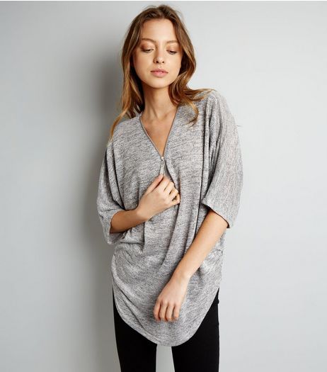 Blue Vanilla Pale Grey Diamante Zip Front Top | New Look