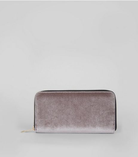 Silver Velvet Zip Around Purse | New Look