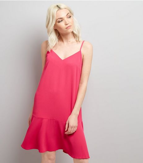 Petite Bright Pink Peplum Hem Slip Dress | New Look