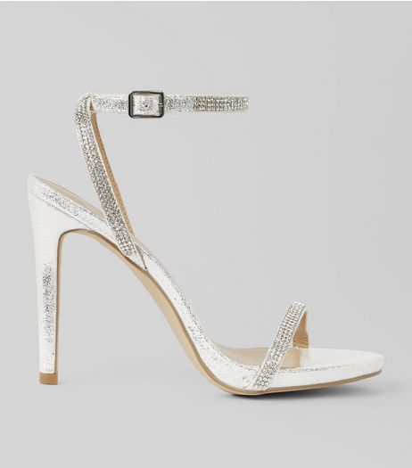 Silver Diamante Embellished Heeled Sandals | New Look