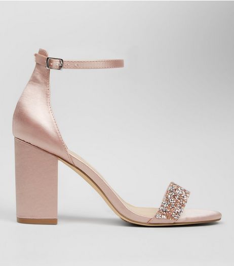 Pink Suedette Crystal Embellished Block Heels | New Look