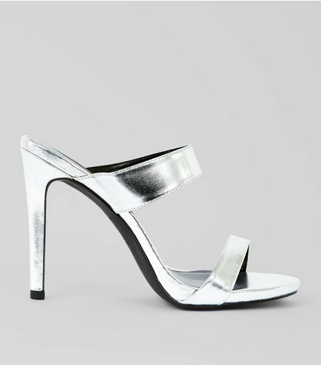 Silver Two Strap Heeled Mules | New Look