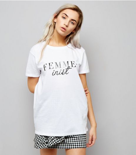Petite White Cotton Femme-inist Slogan T-Shirt | New Look