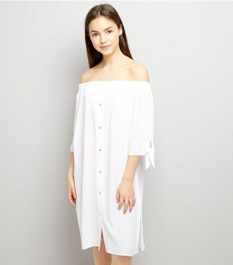 Teens White Bardot Neck Beach Dress | New Look