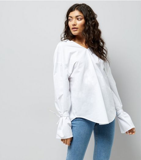 White Ring Back Bell Sleeve Shirt | New Look