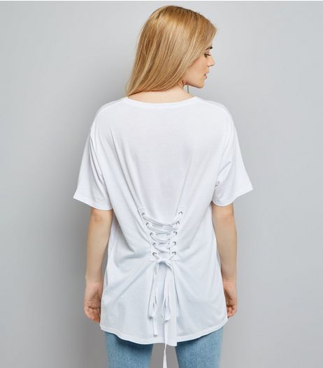 White Corset Back Longline T-Shirt | New Look