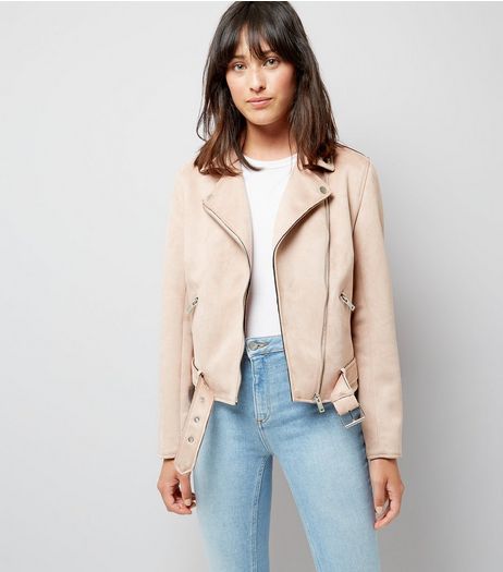 Pink Suedette Biker Jacket | New Look