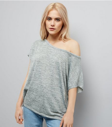 Grey Off The Shoulder T-Shirt | New Look