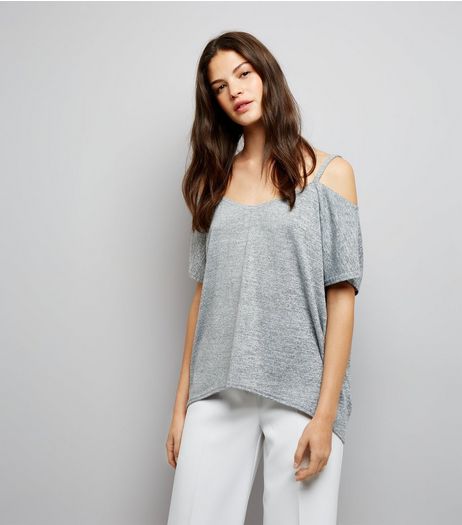 Grey Marl Fine Knit Cold Shoulder Top | New Look