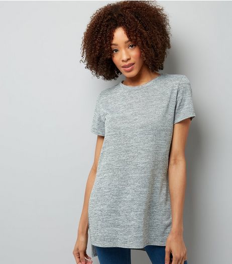 Pale Grey Split Side Longline T-Shirt | New Look