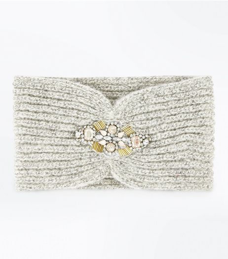 Grey Embellished Front Headband | New Look
