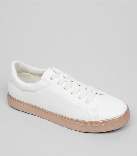 White Metallic Sole Trainers | New Look