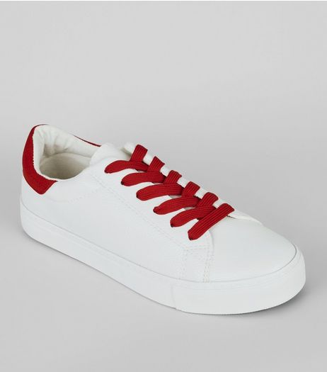 Red Contrast Lace Up Trainers | New Look