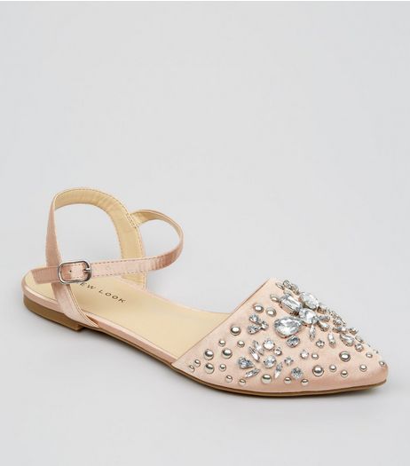 Pink Satin Embellished Sandals | New Look