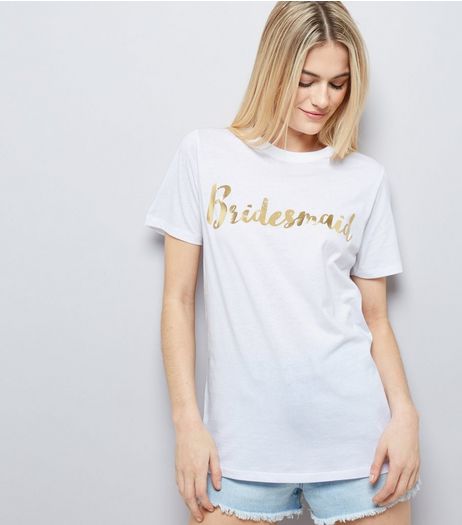 White Metallic Bridesmaid Front T-Shirt | New Look