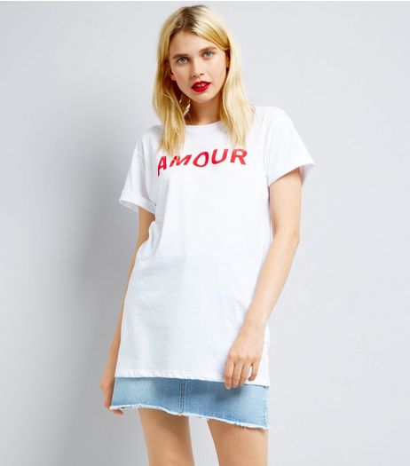 White Amour Printed Boyfriend T-Shirt | New Look