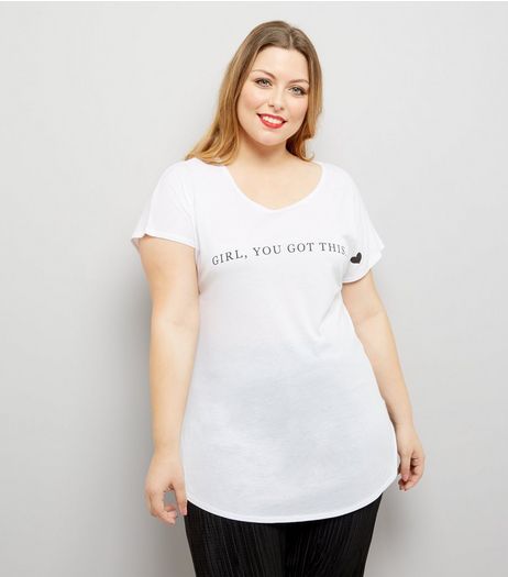 Curves White Slogan T-Shirt | New Look