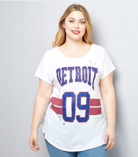 Curves White Detroit Print T-Shirt | New Look