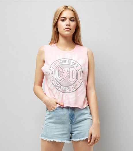 Bright Pink Tie Dye ACDC Print Vest | New Look