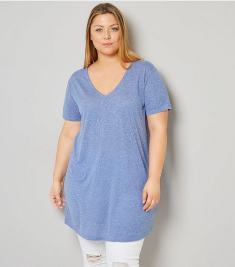 Curves Blue Textured Oversized T-Shirt | New Look
