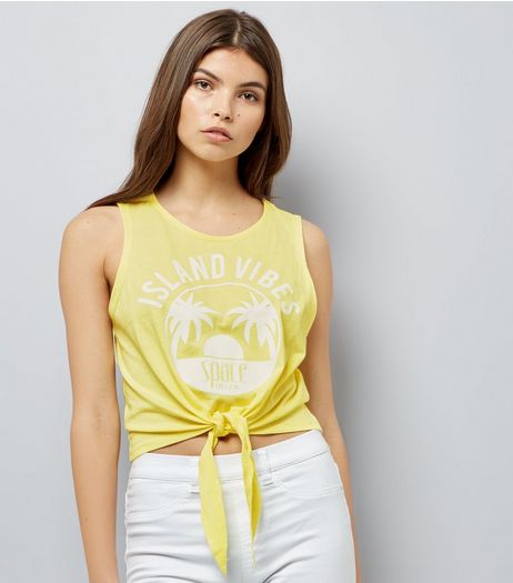 Yellow Island Vibes Knot Front Vest Top | New Look