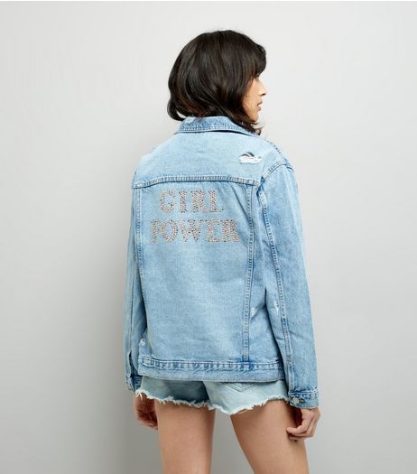 Blue Girl Power Studded Back Denim Jacket | New Look