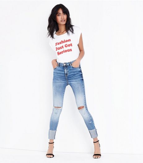 Blue Ripped Knee Skinny Jeans | New Look