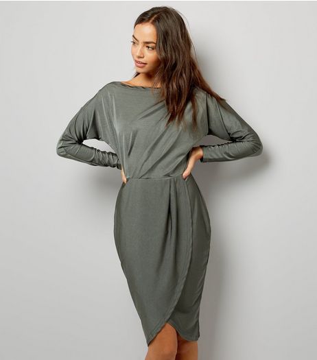 AX Paris Khaki Wrap Skirt Dress | New Look