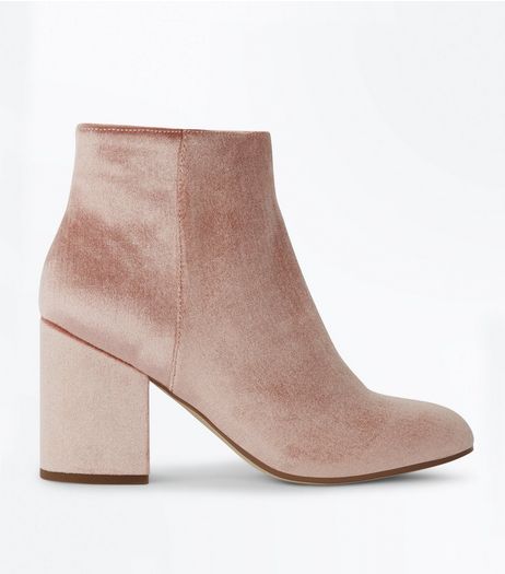 Pink Velvet Block Heel Boots | New Look