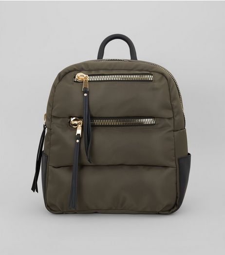 Khaki Quilted Chunky Zip Backpack | New Look