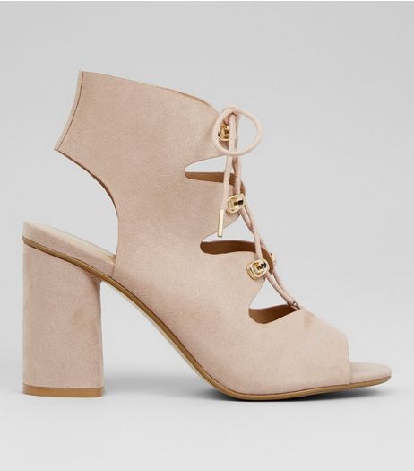 Wide Fit Cream Suedette Lace Up Sandals | New Look
