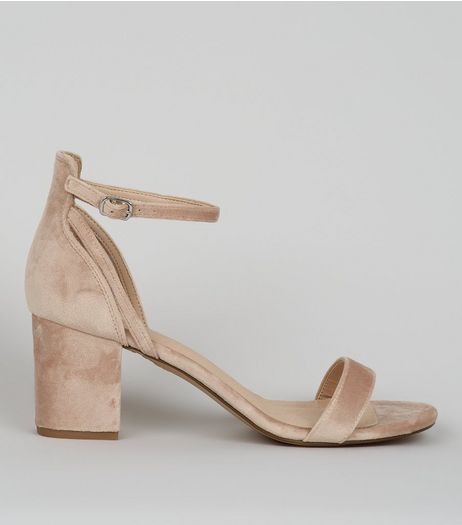 Nude Pink Velvet Low Block Heeled Sandals | New Look