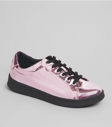 Teens Pink Metallic Lace Up Trainers | New Look